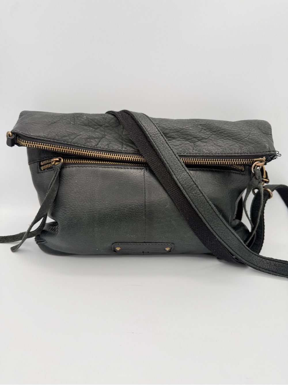 Lucky Brand Black Leather Convertible Shoulder Bag Crossbody Pebbled Leather